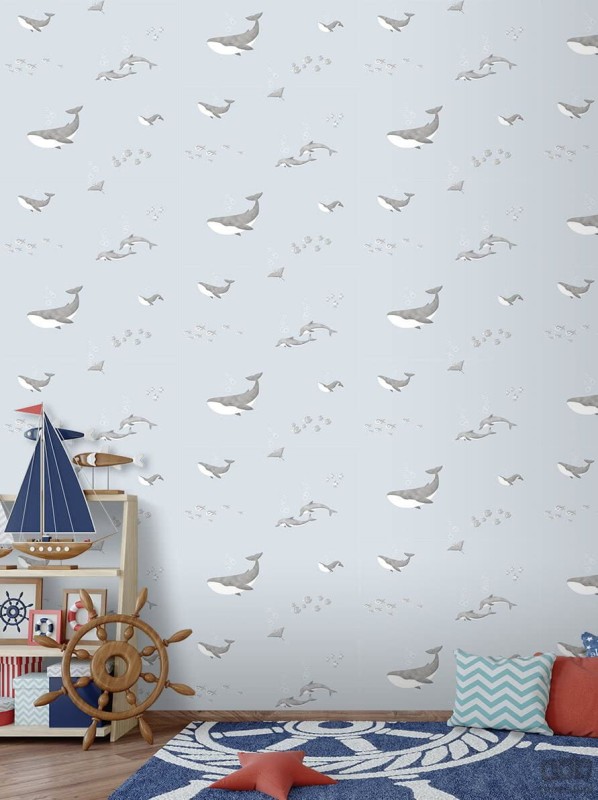 Tapeta dziecięca na flizelinie ICH Wallpaper Sambori motyw morski szara