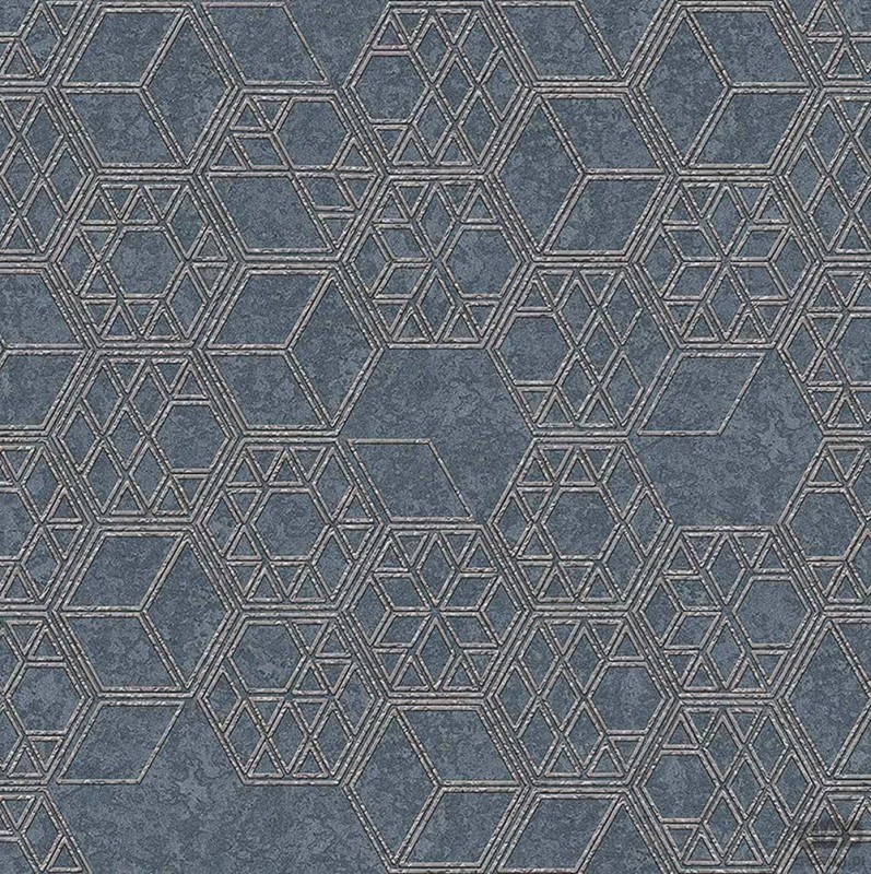 Tapeta na flizelinie ICH Wallpaper Modish z geometrycznym motywem w odcieniach szarości i granatu