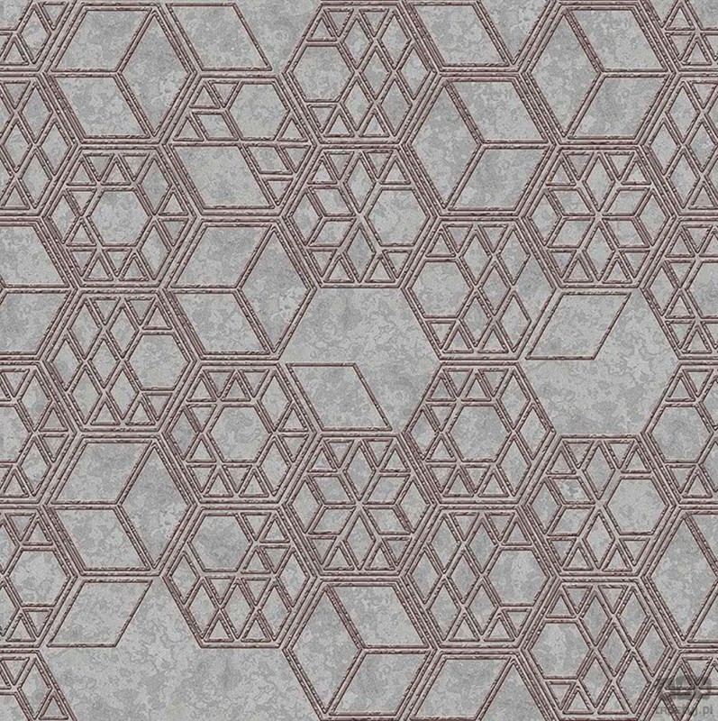 Tapeta na flizelinie ICH Wallpaper Modish z geometrycznym motywem w odcieniach bieli srebra i różu