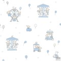 Dziecięca tapeta papierowa ICH Wallpaper Lullaby wesołe miasteczko biało-niebieska