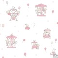 Dziecięca tapeta papierowa ICH Wallpaper Lullaby wesołe miasteczko biało-różowa
