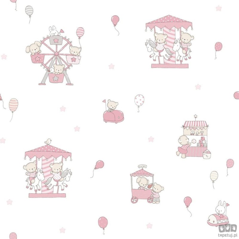 Dziecięca tapeta papierowa ICH Wallpaper Lullaby wesołe miasteczko biało-różowa