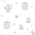Dziecięca tapeta papierowa ICH Wallpaper Lullaby wesołe miasteczko biało-turkusowa