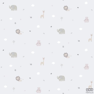 Dziecięca tapeta papierowa ICH Wallpaper Lullaby zwierzęta szara