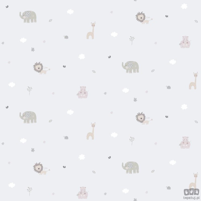 Dziecięca tapeta papierowa ICH Wallpaper Lullaby zwierzęta szara