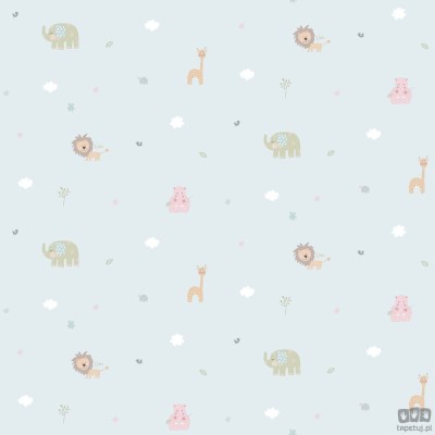Dziecięca tapeta papierowa ICH Wallpaper Lullaby zwierzęta niebieska