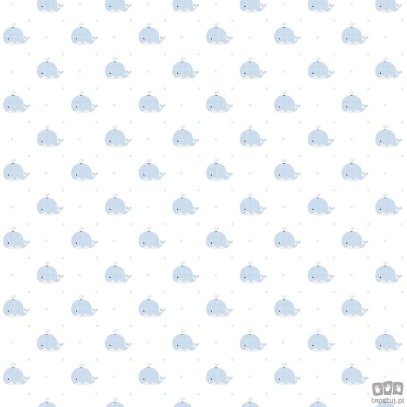 Dziecięca tapeta papierowa ICH Wallpaper Lullaby motyw waleni biało-niebieska
