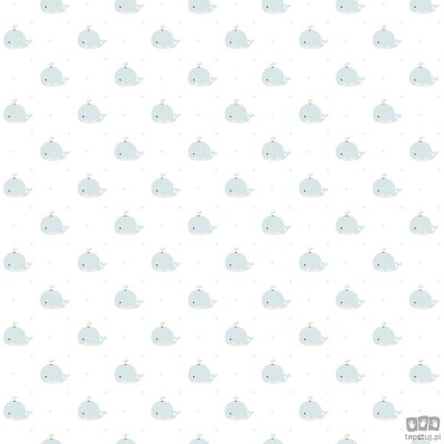 Dziecięca tapeta papierowa ICH Wallpaper Lullaby motyw waleni biało-szara