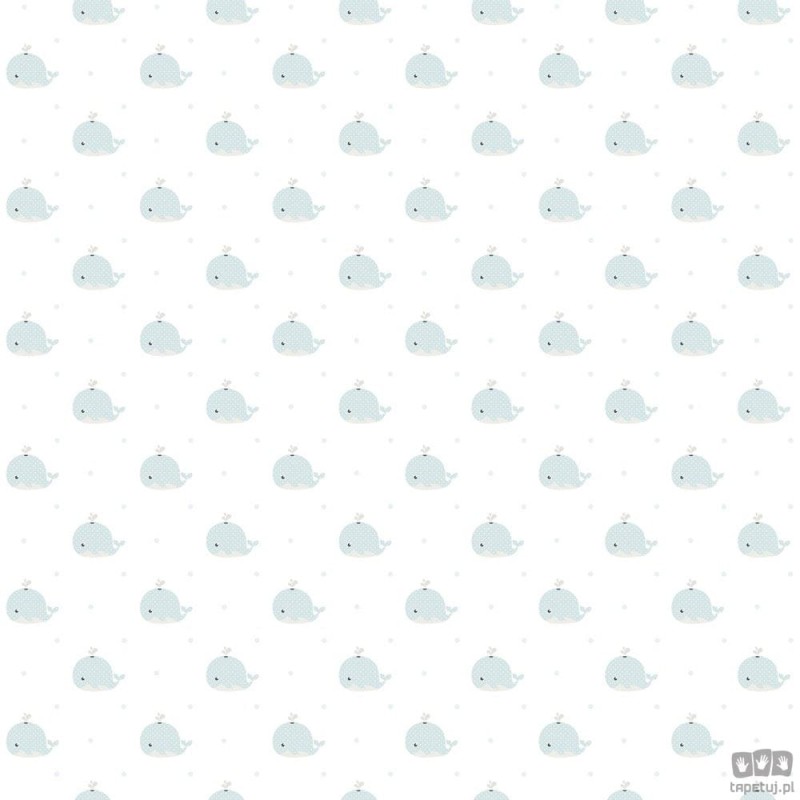 Dziecięca tapeta papierowa ICH Wallpaper Lullaby motyw waleni biało-szara