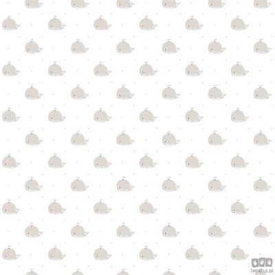 Dziecięca tapeta papierowa ICH Wallpaper Lullaby motyw waleni biało-beżowa