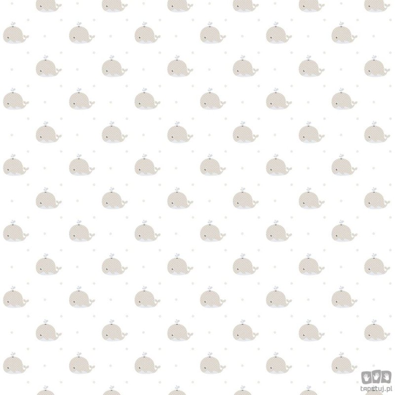 Dziecięca tapeta papierowa ICH Wallpaper Lullaby motyw waleni biało-beżowa