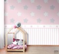 Dziecięca tapeta papierowa ICH Wallpaper Lullaby gwiazdy biało-szaro-różowa