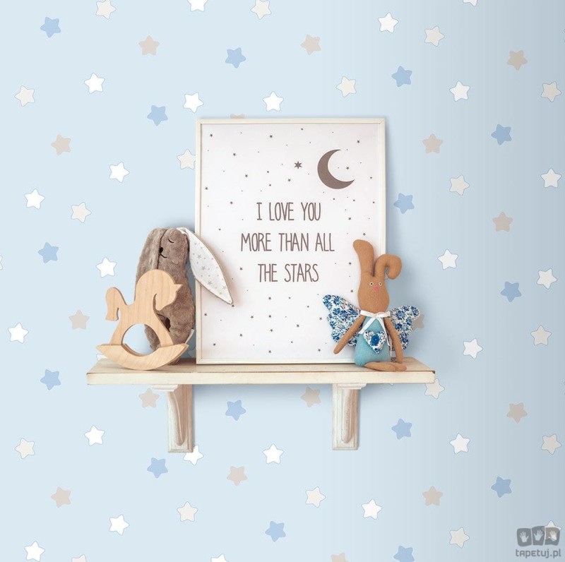 Dziecięca tapeta papierowa ICH Wallpaper Lullaby gwiazdki niebiesko-biało-szara