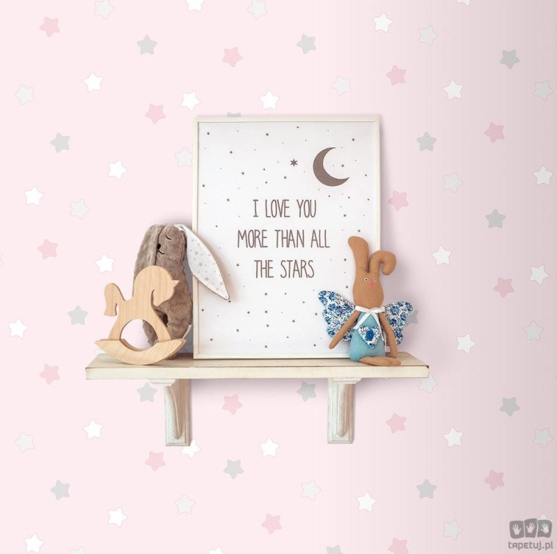 Dziecięca tapeta papierowa ICH Wallpaper Lullaby gwiazdki różowo-biało-szara