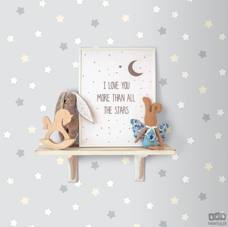 Dziecięca tapeta papierowa ICH Wallpaper Lullaby gwiazdki złoto-biało-szara