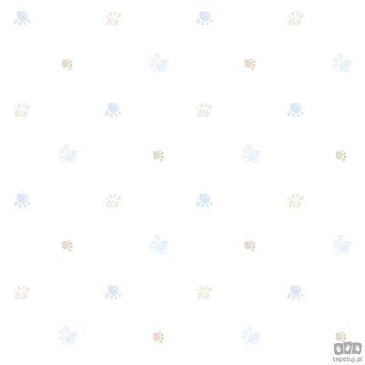 Tapeta dziecięca ICH Wallpaper Lullaby papierowa ślady łap biało-niebiesko-beżowa