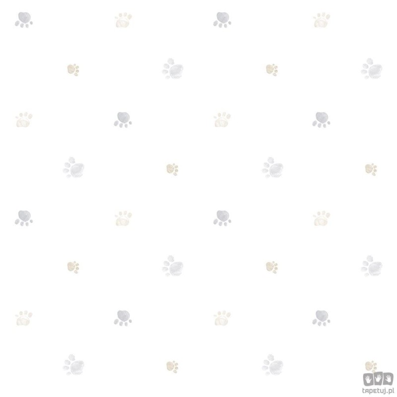 Tapeta dziecięca ICH Wallpaper Lullaby papierowa ślady łap szaro-beżowo-biała