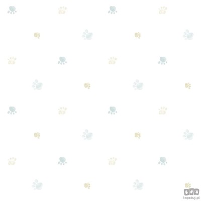 Tapeta dziecięca ICH Wallpaper Lullaby papierowa ślady łap biało-turkusowo-beżowa
