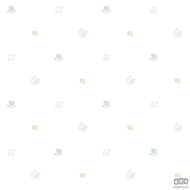 Tapeta dziecięca ICH Wallpaper Lullaby papierowa ślady łap biało-turkusowo-beżowa