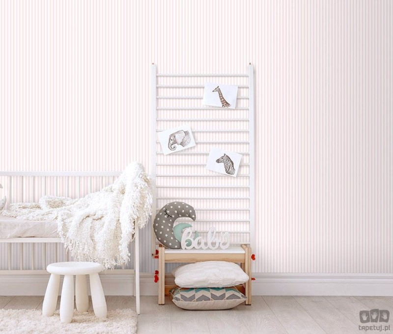 Tapeta dziecięca ICH Wallpaper Lullaby papierowa pionowe paski biało-różowe