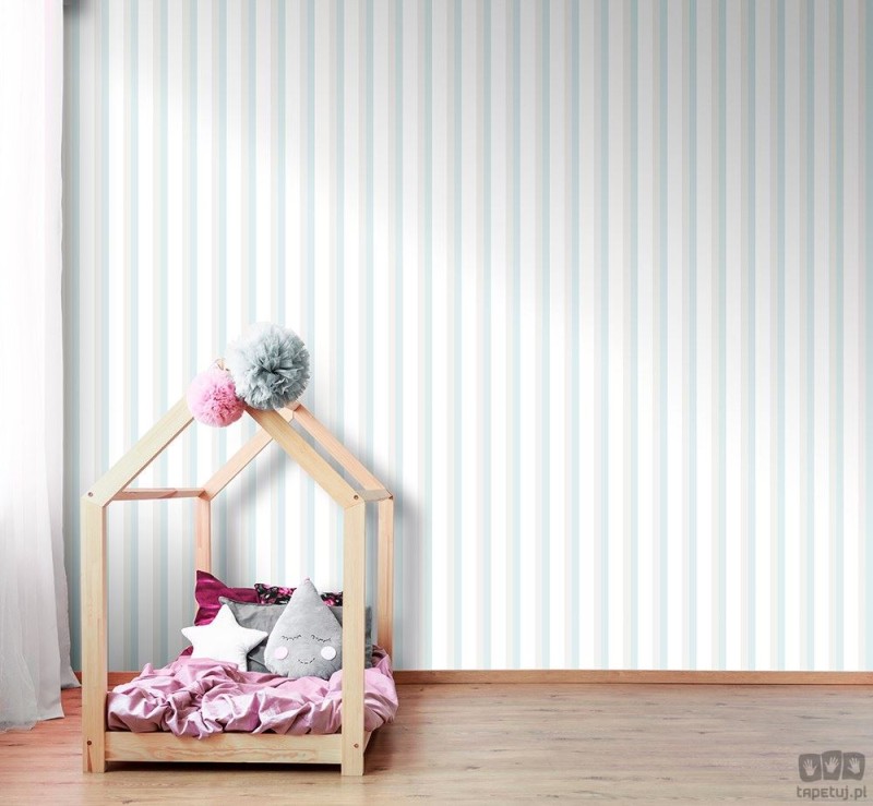 Tapeta dziecięca ICH Wallpaper Lullaby papierowa w biało-turkusowo-szare paski