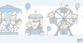 Dziecięcy border ścienny ICH Wallpaper Lullaby wesołe miasteczko niebiesko-biały