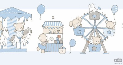 Dziecięcy border ścienny ICH Wallpaper Lullaby wesołe miasteczko niebiesko-biały