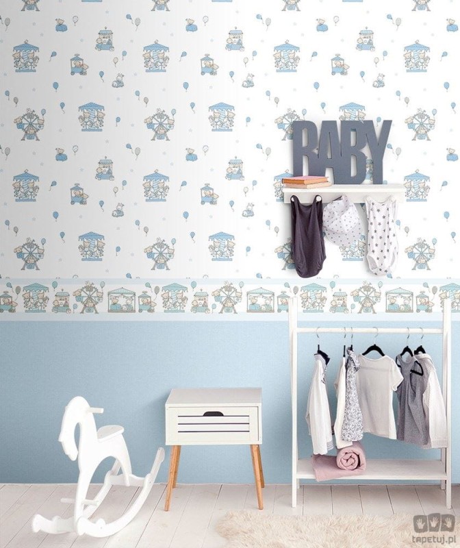 Dziecięcy border ścienny ICH Wallpaper Lullaby wesołe miasteczko niebiesko-biały
