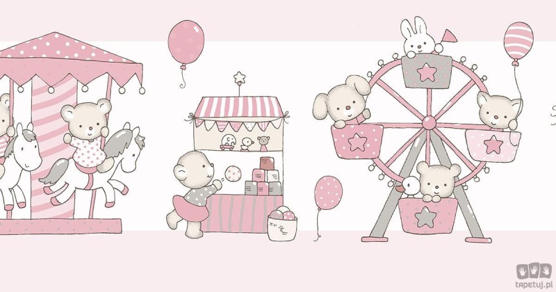 Dziecięcy border ścienny ICH Wallpaper Lullaby wesołe miasteczko różowo-biały