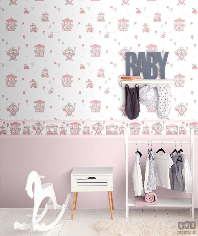 Dziecięcy border ścienny ICH Wallpaper Lullaby wesołe miasteczko różowo-biały