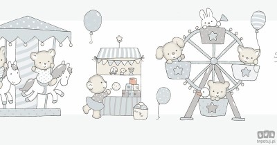 Dziecięcy border ścienny ICH Wallpaper Lullaby wesołe miasteczko biało-szary