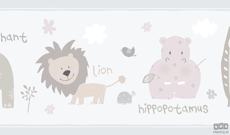 Dziecięcy border ścienny ICH Wallpaper Lullaby zwierzęta szary
