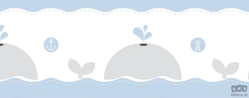 Dziecięcy border ścienny ICH Wallpaper Lullaby motyw waleni biało niebieski