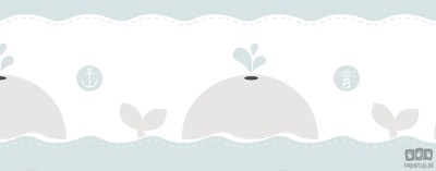 Dziecięcy border ścienny ICH Wallpaper Lullaby motyw waleni biało-szaro-niebieski