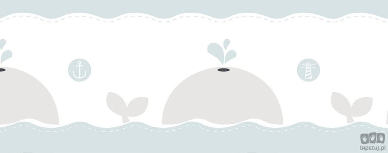 Dziecięcy border ścienny ICH Wallpaper Lullaby motyw waleni biało-szaro-niebieski
