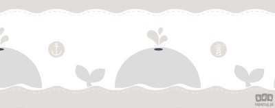 Dziecięcy border ścienny ICH Wallpaper Lullaby motyw waleni biało-beżowy