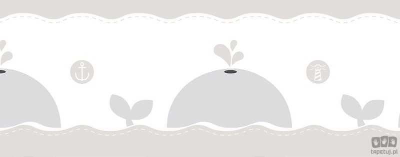 Dziecięcy border ścienny ICH Wallpaper Lullaby motyw waleni biało-beżowy
