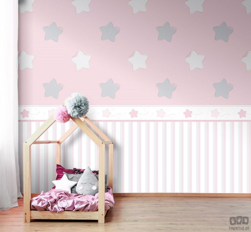 Dziecięcy border ścienny ICH Wallpaper Lullaby gwiazdy biało-szaro-różowy