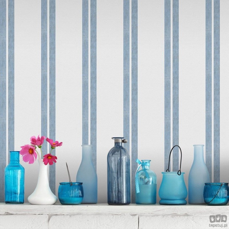 Tapeta ICH Wallpaper Deco Stripes flizelinowa w pasy niebieski ecru