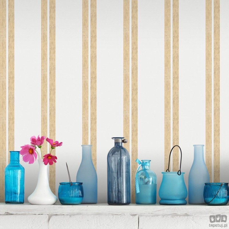 Tapeta ICH Wallpaper Deco Stripes flizelinowa w pasy żółty ecru