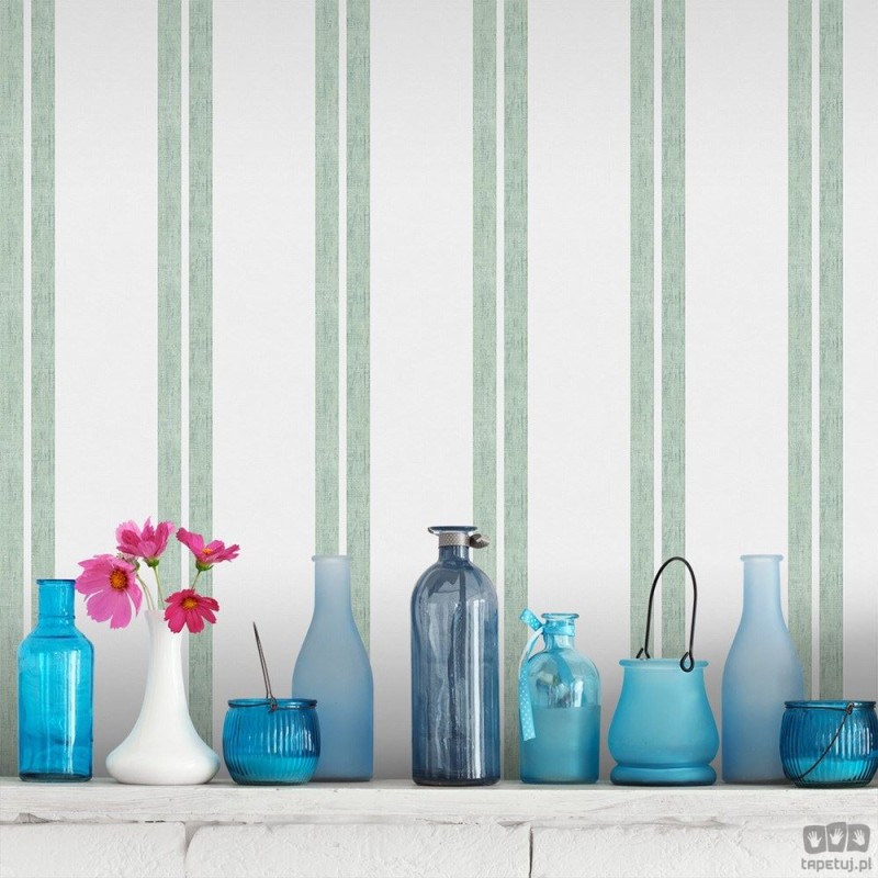 Tapeta ICH Wallpaper Deco Stripes flizelinowa w pasy zielony ecru