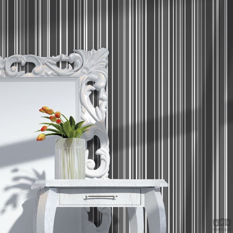 Szaro-biała tapeta w paski ICH Wallpaper Deco Stripes na flizelinie