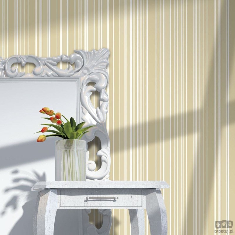Beżowo-biała tapeta w paski ICH Wallpaper Deco Stripes na flizelinie