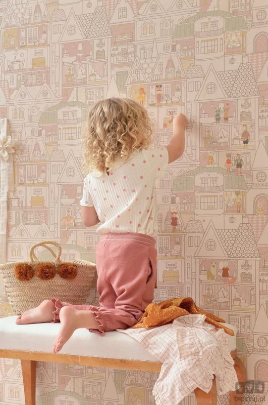 Tapeta na flizelinie pastelowa domek dla lalek