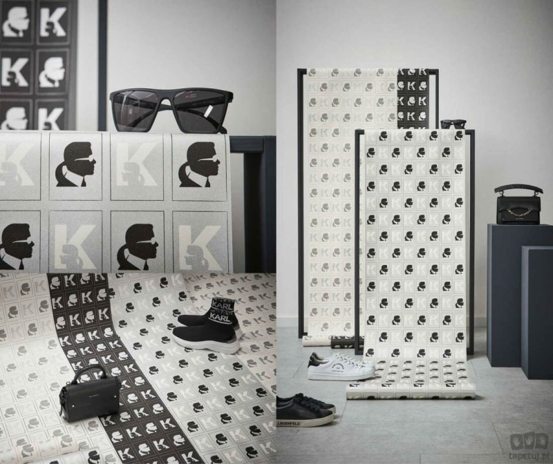 Tapeta winylowa na flizelinie podobizna Karl Lagerfeld srebro