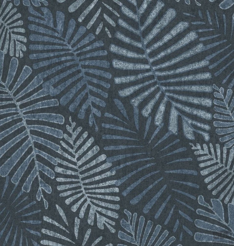 Tapeta ścienna na flizelinie ICH Wallpaper Nomad motyw liści niebiesko-granatowa