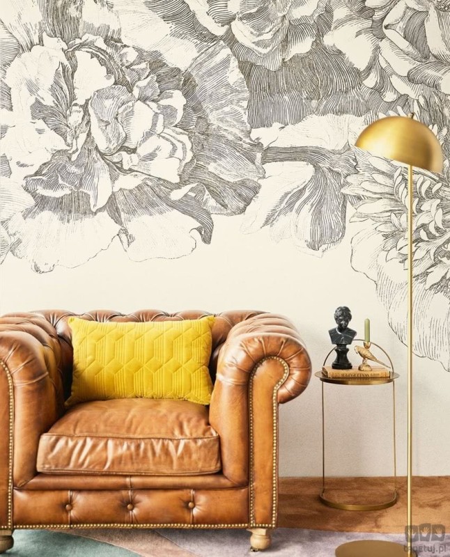 Czarno-biała fototapeta na flizelinie w kwiaty mural