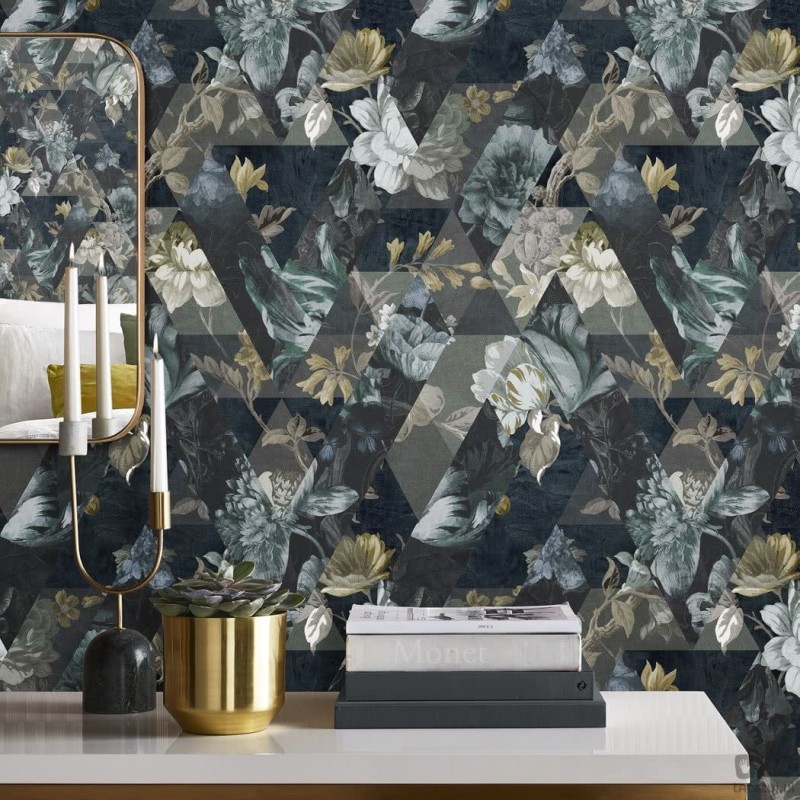 Diamentowa połyskująca tapeta z motywem kwiatów