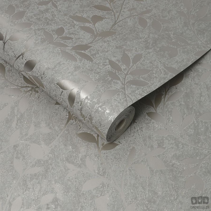 Szara tapeta z błyszczącymi ornamentami