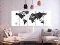 Obraz - Czarno-biała mapa (5-częściowy) wąski